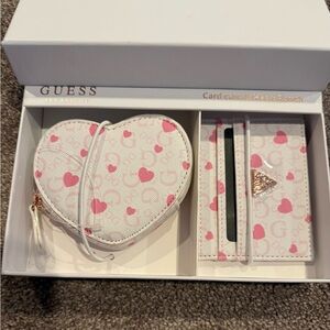 GUESS White & Pink Heart Card Holder and Heart Pouch Set